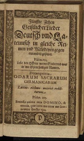 Fünffte Zehen Geistlicher Lieder.
