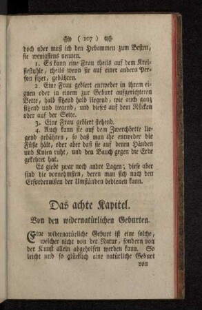 Das achte Kapitel. Von den widernatürlichen Geburten.