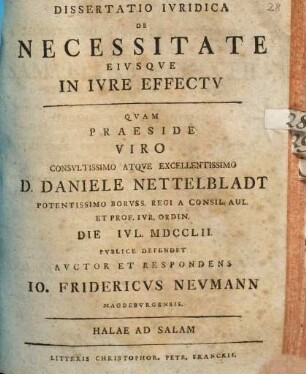 Dissertatio Ivridica De Necessitate Eivsqve In Ivre Effectv