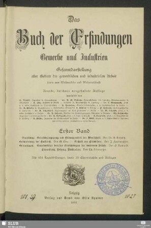 Band 1: Das Buch der Erfindungen, Gewerbe und Industrien : Gesamtdarstellung aller Gebiete der gewerblichen und industriellen Arbeit, sowie von Weltverkehr und Weltwirtschaft