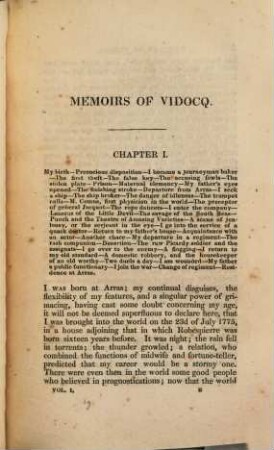 Memoirs of Vidocq, principal agent of the French police until 1827, and now proprietor of the paper manufactory at St. Mandé. 1. (1828). - XXII, 237 S. : 1 Portr.