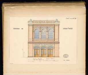 Bahnhof Börse der Stadtbahn, Berlin Monatskonkurrenz Oktober 1878: Aufriss Seitenansicht (Ausschnitt), dazu Teilgrundriss S-Bahnbogen, Teilgrundriss Hallenwand; Maßstabsleiste