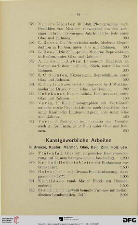 Kunstgewerbliche Arbeiten in Bronze, Kupfer, Marmor, Glas, Bein, Zinn, Holz usw. (Nr. 388-433)