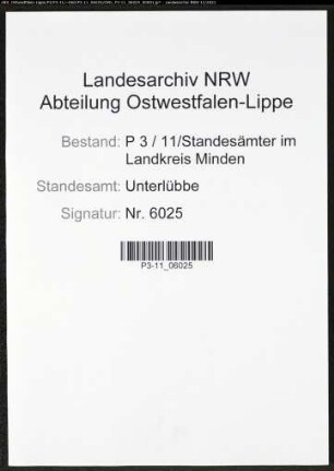 Heiratsregister Standesamt Unterlübbe