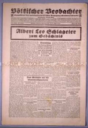 NS-Tageszeitung "Völkischer Beobachter" zum Gedenken an Schlageter