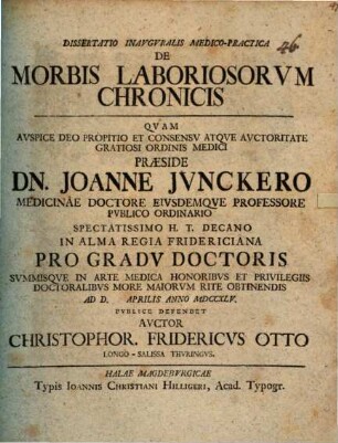 Diss. inaug. ... de morbis laboriosorum chronicis