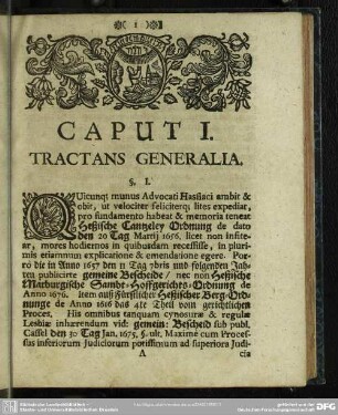 Caput I. Tractans Generalia