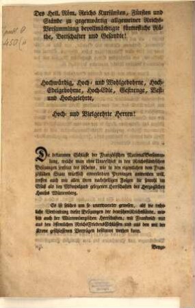 Die bekannten Schlüsse der französischen Nationalversammlung : [Rede an die Reichsversammlung]