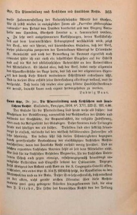 363-364 [Rezension] Gyr, Hans, Die Pfarreiteilung nach kirchlichem und staatlichem Rechte