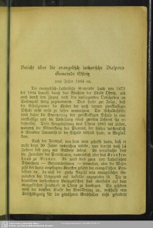 Bericht über die evangelisch-lutherische Diaspora-Gemeinde Ostritz vom Jahre 1884 an