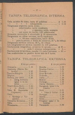 Tarifa telegráfica interna