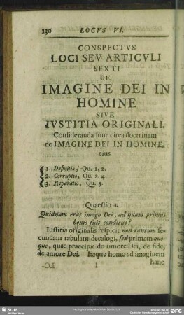 Conspectus Loci Seu Articuli Sexti De Imagine Dei In Homine Sive Iustitia Originali