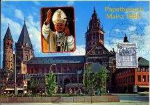 Postkarte zum Besuch von Papst Johannes Paul II. in Mainz