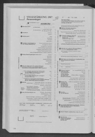 Muster der Erhebungsbogen Volkszählung 1987 Personenbogen