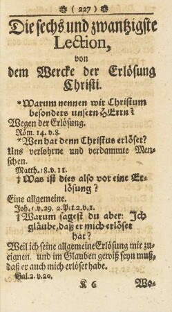 Die sechs und zwantzigste Lection, von dem Wercke der Erlösung Christi.