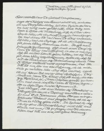 Brief von Otto Hettner an Gerhart Hauptmann