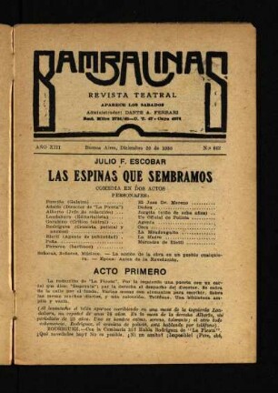 Las espinas que sembranos : comedia en dos actos
