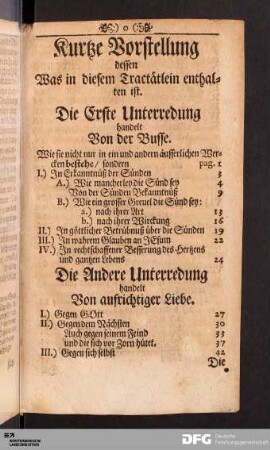 Kurtze Vorstellung dessen Was in diesem Tractätlein enthalten ist.