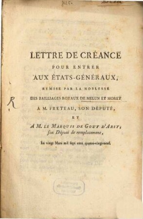 Lettre de créance pour entrer aux Etats-généraux