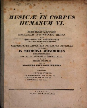 De musicae in corpus humanum vi : diss. inaug. psychol.-med.