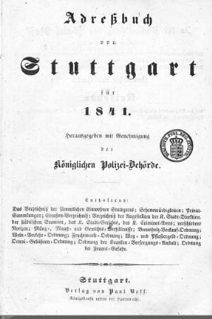 1841: Stuttgarter Adressbücher, 1841