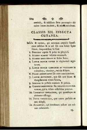 Classis XII. Insecta Cutanea.