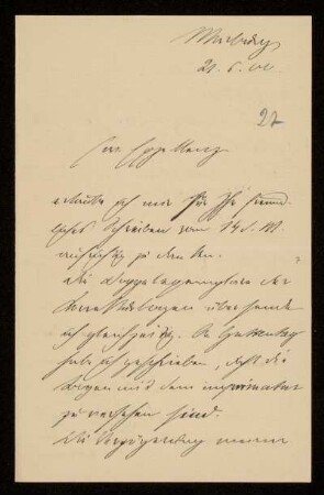 27: Brief von Fritz André an Gottlieb Planck, Marburg, 21.6.1900