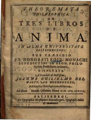 Theoremata Philosophica, Ad Tres Libros De Anima
