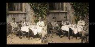 Exzellenz von Blumenthal mit Begleitung am Kaffeetisch am Schloss Antry