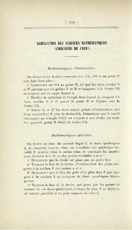 Agrégation des sciences mathématiques (concours de 1889).