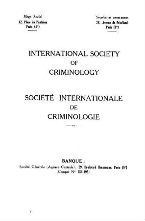 Société Internationale de Criminologie - International Society of Criminology