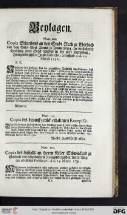 Beylagen [Num. 102 - Num. 109]