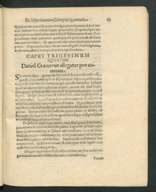 Caput Trigesimum Quartum. Daniel Cramerus allegatur pro autoritate.
