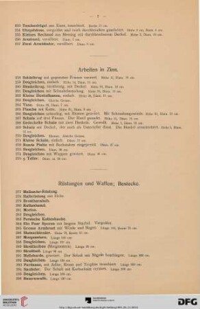 Rüstungen und Waffen; Bestecke (Nr. 277-372)