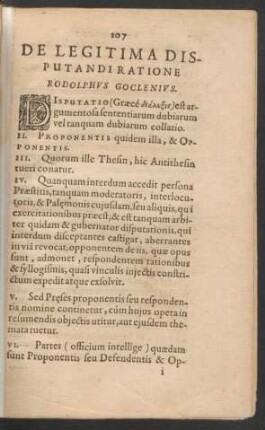 De Legitima Disputandi Ratione Rodolphus Goclenius.