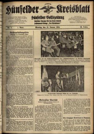 Erste Ausgabe vom Montag, den 15. Januar 1934.