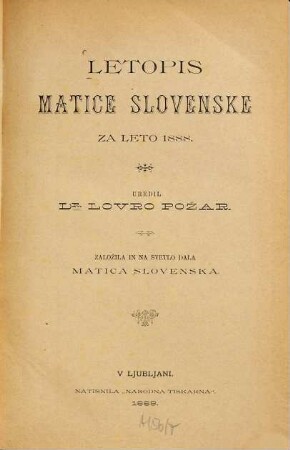 Letopis Matice Slovenske. 1888