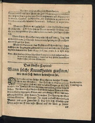 Das fünffte Capittel/ Wann solche Kranckheiten grassiren/ wie man sich davor bewahren sol.