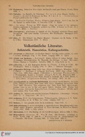 Volkstümliche Literatur: Belletristik, Humoristica, Kulturgeschichte (Nr. 1328 - 1479)