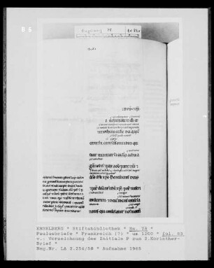 Paulusbriefe, fol. 83: Vorzeichnung der Initiale P zum 2. Korintherbrief