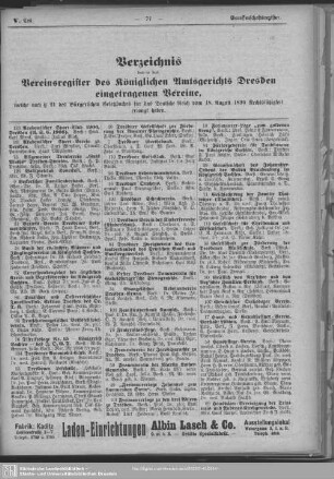 Vereinsregister : Verzeichnis der in das Vereinsregister des königlichen Amtsgerichts Dresden eingetragenen Vereine