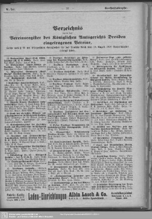 Vereinsregister : Verzeichnis der in das Vereinsregister des königlichen Amtsgerichts Dresden eingetragenen Vereine