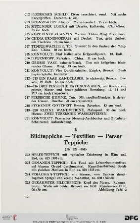 B. Bildteppiche – Textilien – Perser Teppiche (Nr. 222-260)