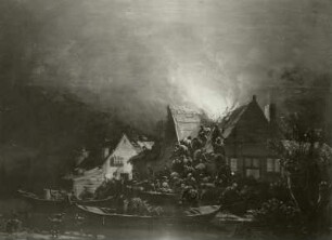 Nächtliche Feuersbrunst in einem Dorf
