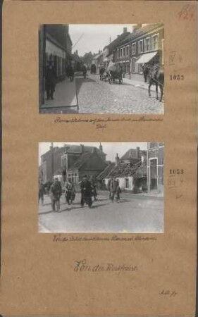 Proviantkolonne auf dem Marsche durch ein flandrisches Dorf