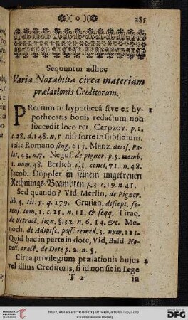 Sequuntur adhuc: Varia Notabilia circa materiam prælationis Creditorum