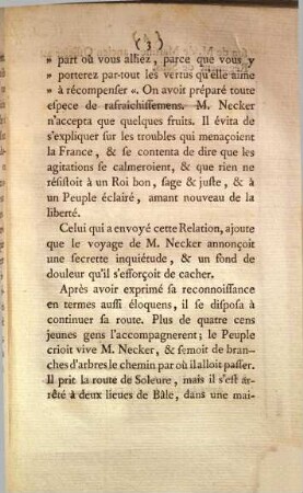 Relation De ce qui s'est passé dans la ville de Bâle, au passage de M. Necker, le 20 Juillet