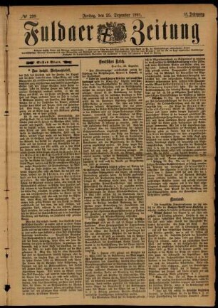 Erste Ausgabe vom Freitag, den 25. Dezember 1891.
