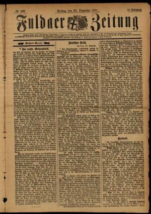Erste Ausgabe vom Freitag, den 25. Dezember 1891.