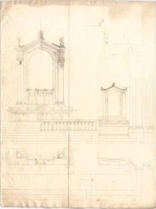 Voit, August von; Lingenfeld; Kath. Kirche St. Martin - Altäre (Grundriss, Ansicht, Details)